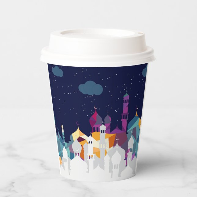 Ramadan Kareem Typography Islamic Crescent Text Paper Cups (Front)