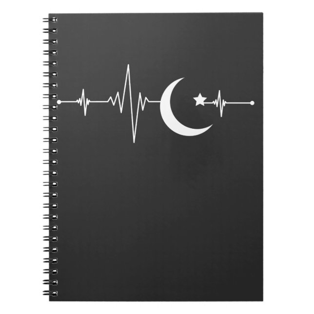 Ramadan Moon Islam Heartbeat Crescent Muslim Notebook (Front)