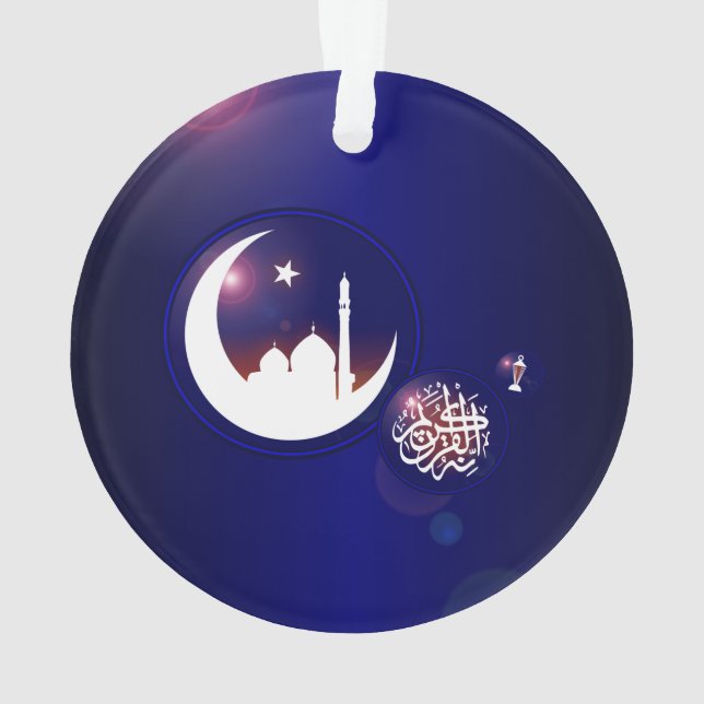 Ramadan Mosque in Crescent Moon with Fanous Blue Ornament (Back)