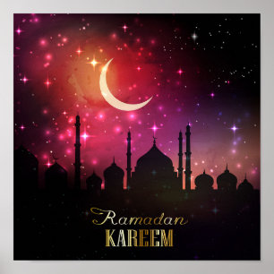 Ramadan Mosque Pink Sunset Poster