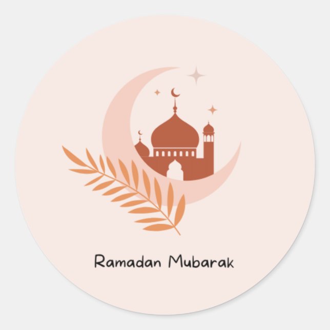 Ramadan Mubarak Boho Moon & Mosque  Classic Round Sticker (Front)