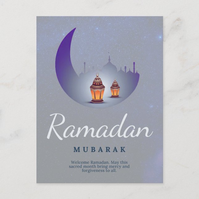 Ramadan Mubarak Crescent Moon Lantern Art Postcard (Front)