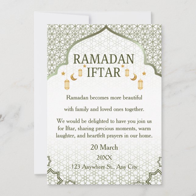 Ramadan Mubarak Invitations – Elegant Family Iftar (Front)