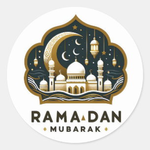 Ramadan Mubarak Mosque and Lanterns Classic Round Sticker