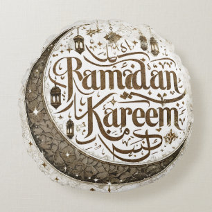 Ramadan Mubarak Muslim Fasting Lantern Crescent Round Cushion