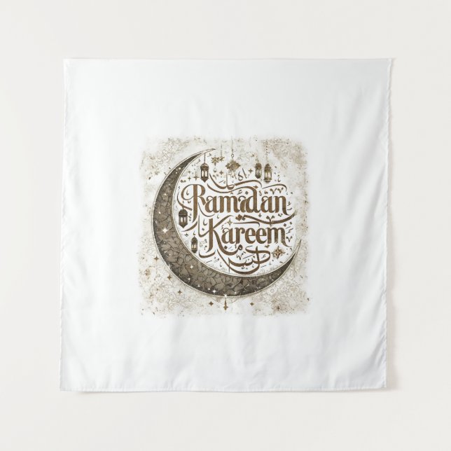Ramadan Mubarak Muslim Fasting Lantern Crescent Tapestry (Front)
