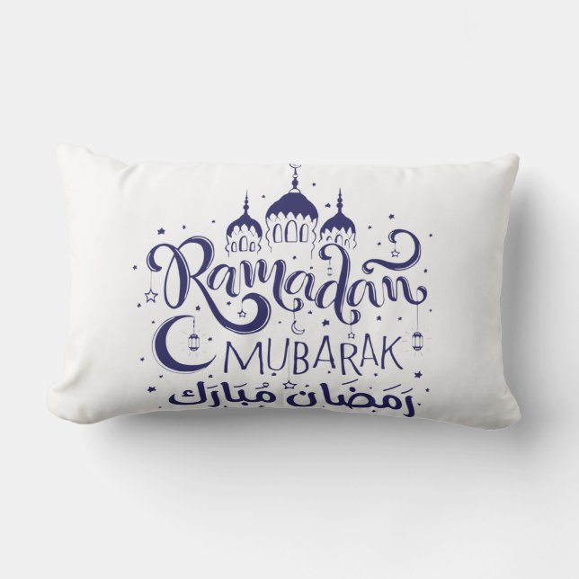 Ramadan Mubarak Pillow BLueNight MoonLight Pillow (Front)