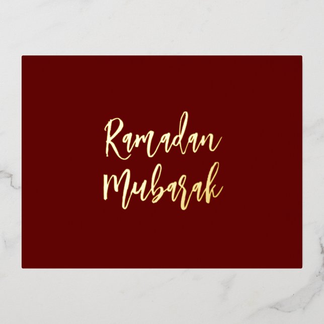 Ramadan Mubarak Ramadan Kareem Dark Red Gold Foil Holiday Postcard (Front)