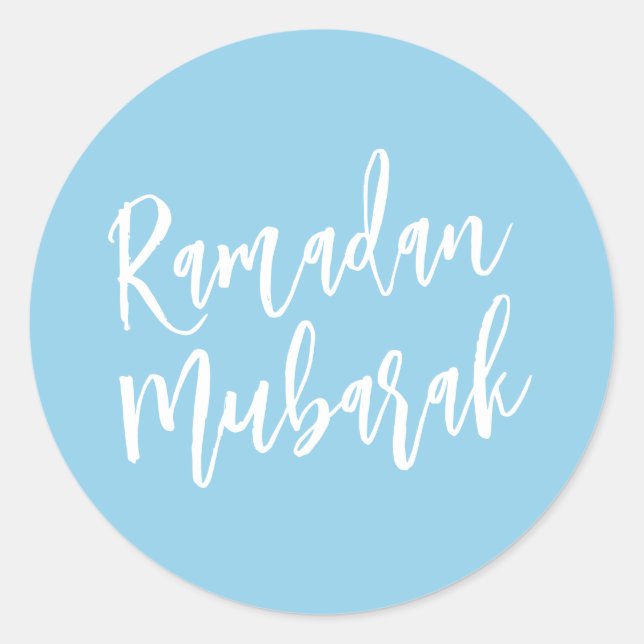 Ramadan Mubarak Simple Baby Blue Minimalist    Classic Round Sticker (Front)