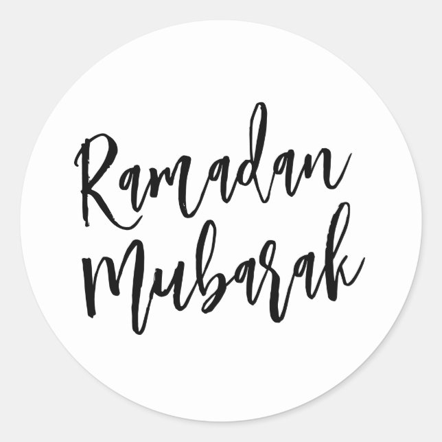 Ramadan Mubarak Simple Black Font Minimalist      Classic Round Sticker (Front)