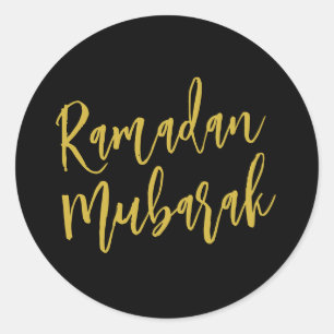 Ramadan Mubarak Simple Gold Minimalist Black  Classic Round Sticker