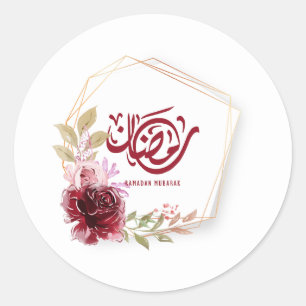 Ramadan Mubarak Watercolor Floral  Classic Round Sticker