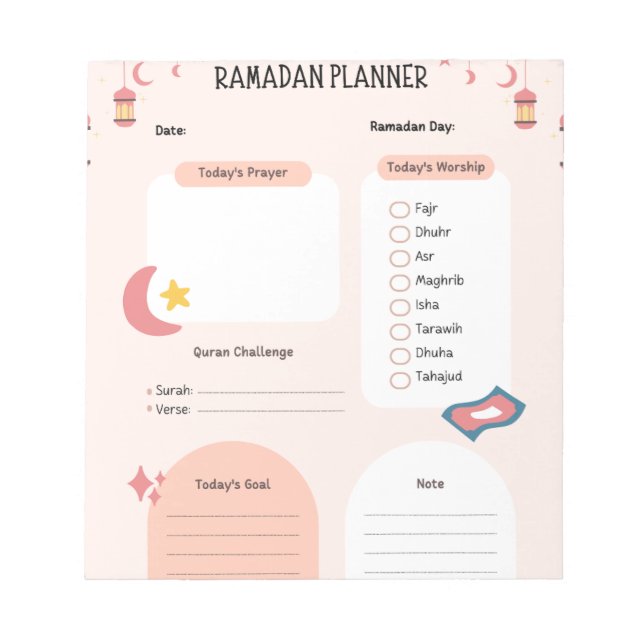 Ramadan Tracker | Daily Planner for Ramadan  Notepad (Front)
