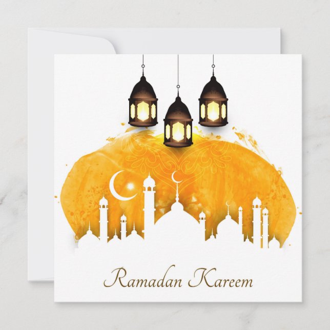 Ramadan Watercolor Crescent , star and lanterns  Holiday Card (Front)