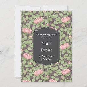 Rambling Pink Roses Personalised Dark Plum Invitation