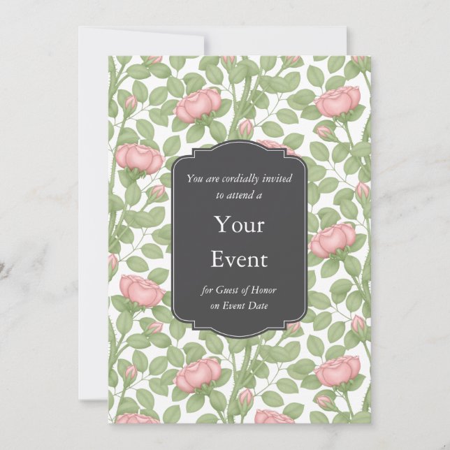 Rambling Pink Roses Personalised White Invitation (Front)