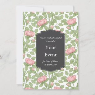 Rambling Pink Roses Personalised White Invitation