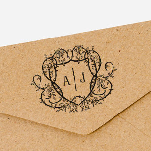 Rambling Rose Monogram Crest English Garden Self-inking Stamp