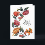 Rambling Rose Peace and Joy Card<br><div class="desc">Watercolour of lovely,  rambling red and peach roses,  with two bees and a butterfly,  a reminder of slow,  joyful,  summer days. Perfect  for wishing peace and joy for the Christmas and holiday season,  to lovers of nature,  flowers,  and all things beautiful.</div>