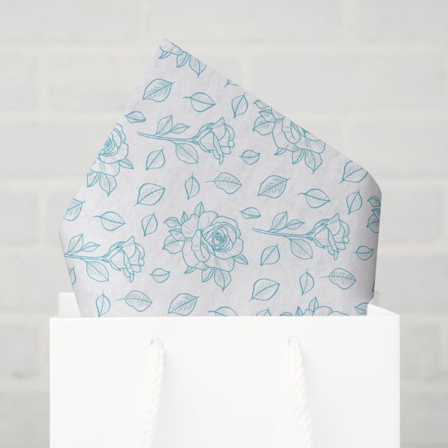 Rambling Rose Robin's Egg Blue Hand Drawn Tissue Paper (Gift Bag)