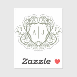 Rambling Rose Sage Monogram Crest Wedding