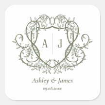 Rambling Rose Sage Monogram Crest Wedding