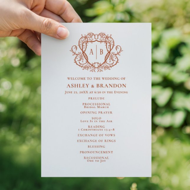 Rambling Rose Terracotta Crest Monogram Wedding Program (Creator Uploaded)