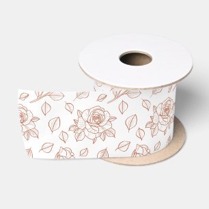 Rambling Rose Terracotta Floral Hand Drawn Satin Ribbon
