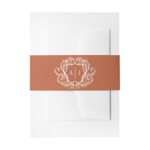 Rambling Rose Terracotta Monogram Crest Wedding Invitation Belly Band