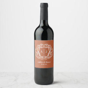 Rambling Rose Terracotta Monogram Crest Wedding Wine Label
