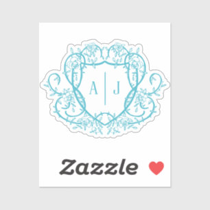 Rambling Rose Turquoise Monogram Crest Wedding
