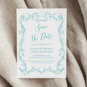 Rambling Rose Turquoise Wedding Save the Date Invitation