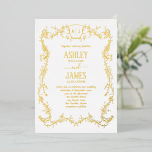 Rambling Rose Vine Gold Monogram Crest Wedding