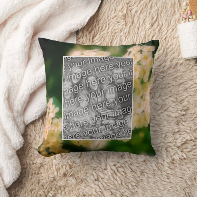 Rambling Wild White Roses Add Your Photo Cushion (Blanket)