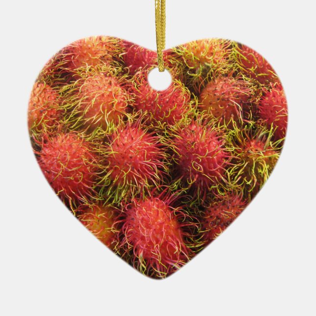 Rambutan Tropical Fruit Ceramic Tree Decoration (Front)