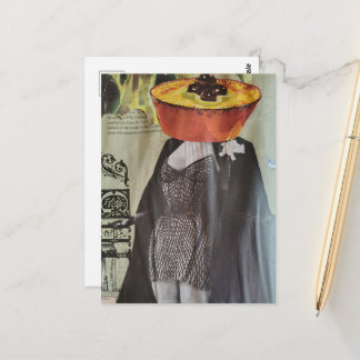 Ramekin Dish Head Fashion Lady Surreal Collage Postcard