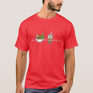 Ramen and Boba Kawaii Noodles Heartbeat Bubble Tea T-Shirt