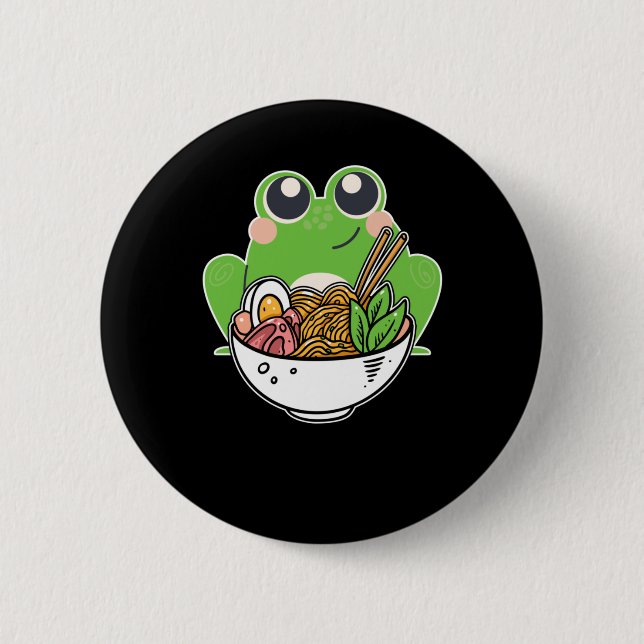 Ramen and cute Frog Japanese Noodles addicted 6 Cm Round Badge (Front)