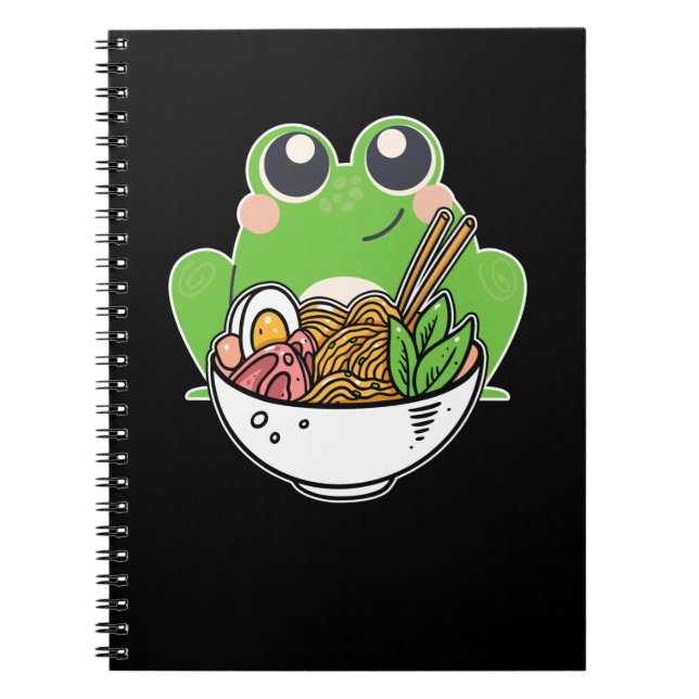 Ramen and cute Frog Japanese Noodles addicted Notebook (Front)