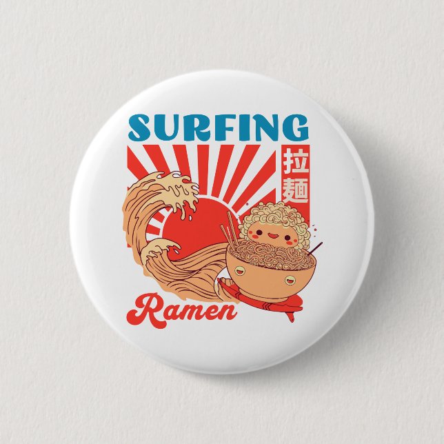 Ramen and wave 6 cm round badge (Front)