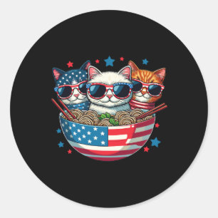 Ramen Anime American Flag Usa Funny 4th Of July Classic Round Sticker