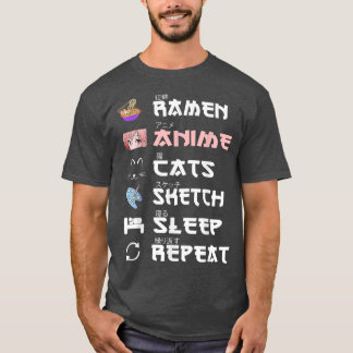Ramen Anime Cats Sketch Sleep Repeat T-Shirt