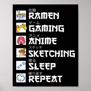 Ramen Anime Gaming Repeat Otaku Anime Manga Video Poster