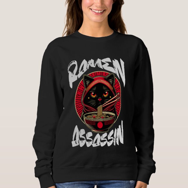 Ramen Assassin Black Cat Funny Japanese Ramen Nood Sweatshirt (Front)