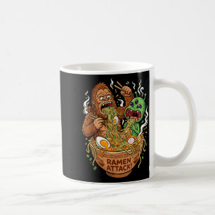 Ramen attack funny bigfoot and alien slurping coffee mug