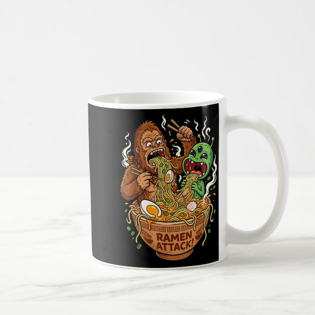 Ramen attack funny bigfoot and alien slurping coffee mug (Right)