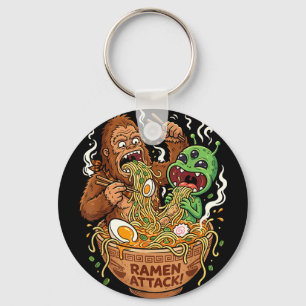 Ramen attack funny bigfoot and alien slurping key ring