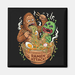 Ramen attack funny bigfoot and alien slurping magnet