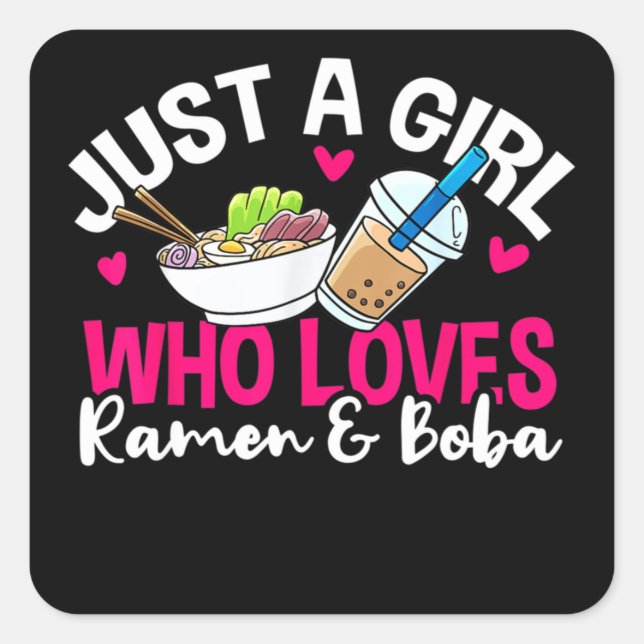 Ramen Boba Bubble Tea Kawaii Anime Girl Square Sticker (Front)