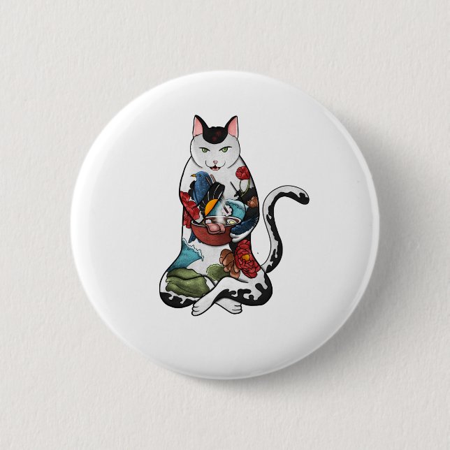 ramen cat 6 cm round badge (Front)